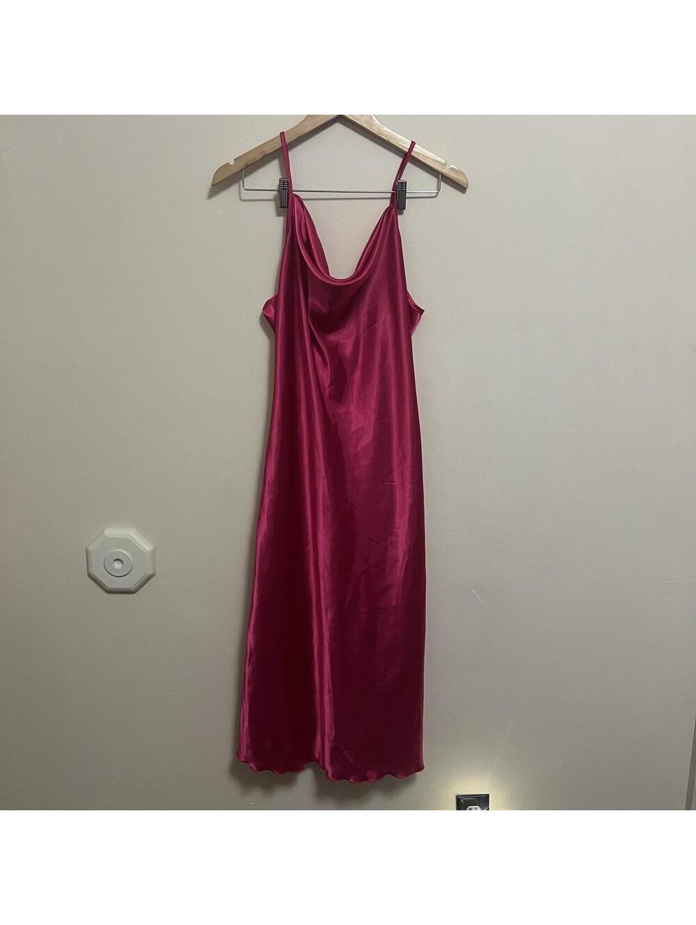 BEBE Satin Slip Dress Magenta Pink Cowl Neck Y2K Style Size L